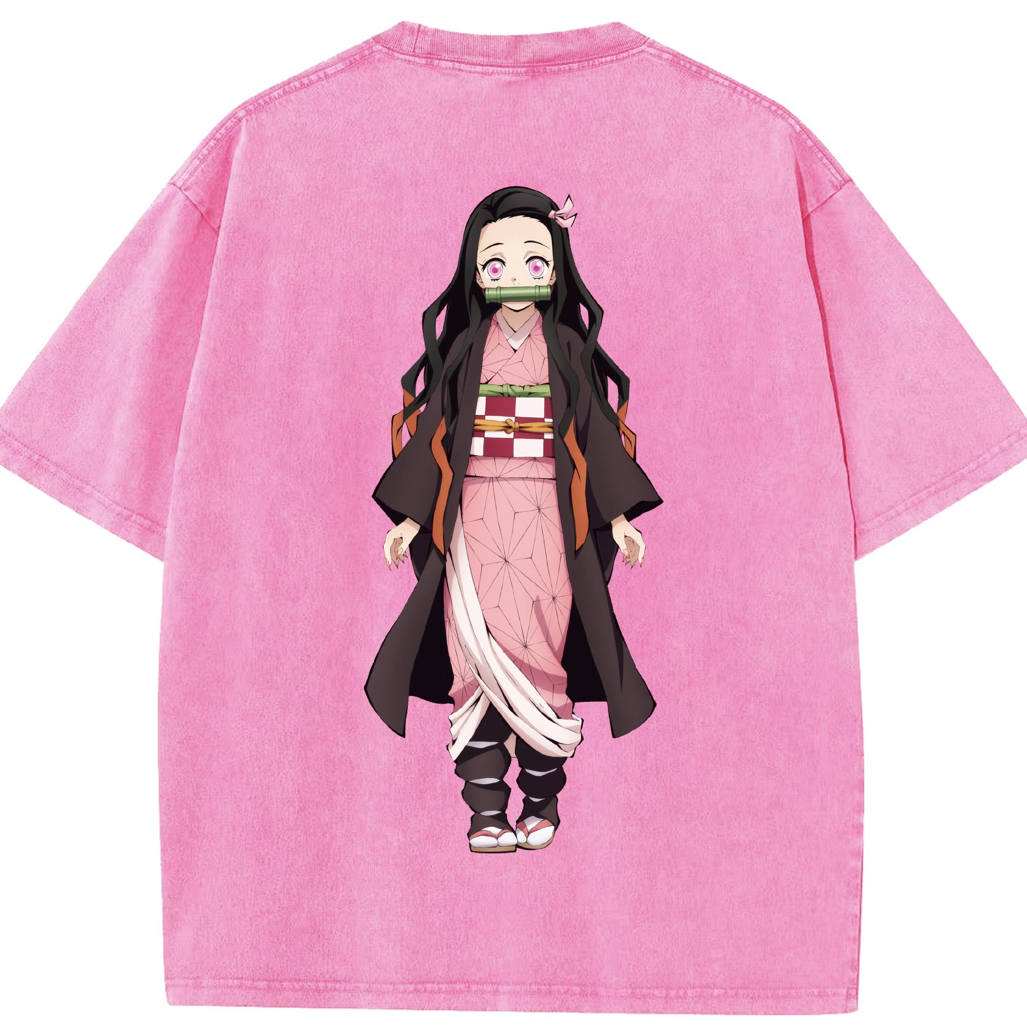 （画像用） 鬼滅の刃（きめつのやいば）竈門 禰󠄀豆子／かまど ねずこ Kamado Nezuko 綿100% ヴィンテージ風 半袖Tシャツ（背面プリント）